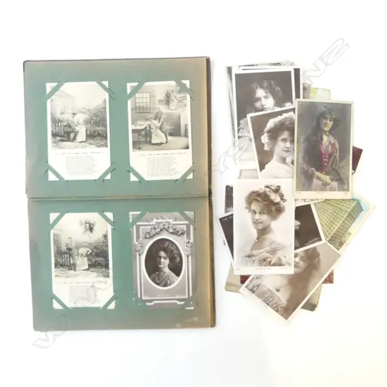 EARLY 20thC POSTCARD ALBUM (HALF EMPTY) + LOOSE CARDS