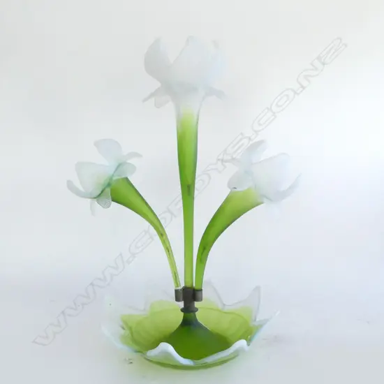 ART NOUVEAU IRIS GREEN GLASS EPERGNE H350 DIA330MM