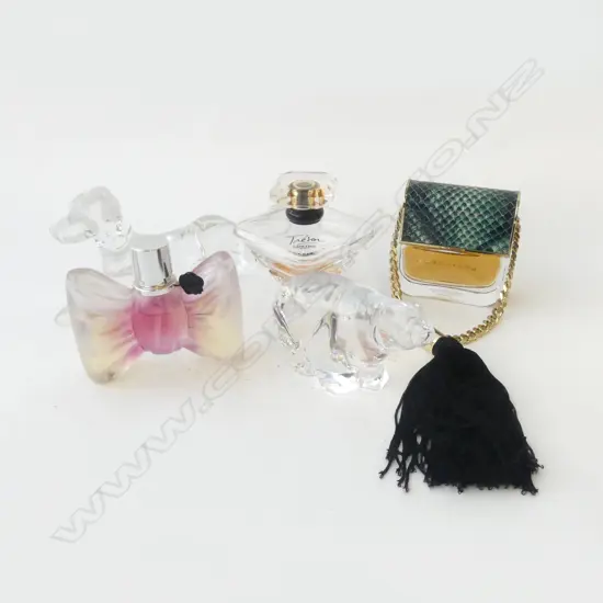 2 HADELAND GLASS ANIMALS L.180mm + 3 PERFUME BOTTLES