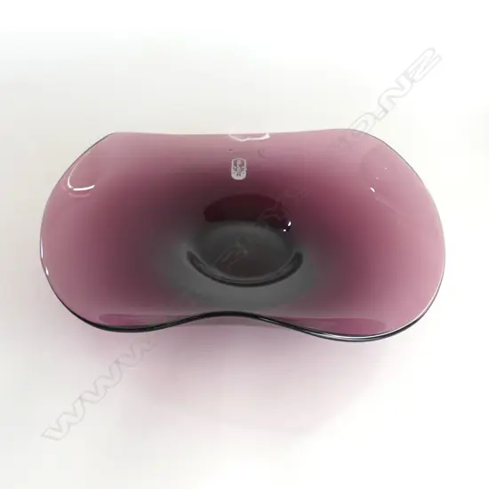 LARGE RETRO PURPLE STUDIO GLASS BOWL WRZESNIAK GLASS WORKS DIA340MM