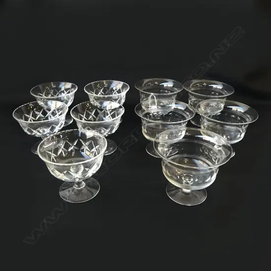 TEN CUT CRYSTAL SWEET DISHES – 5 HARBRIDGE CRYSTAL AND 5 DIAMOND CUT, D.110MM