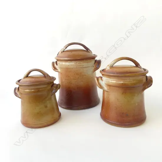 3 GRADUATED STUDIO POTTERY JARS TALLEST 300MM