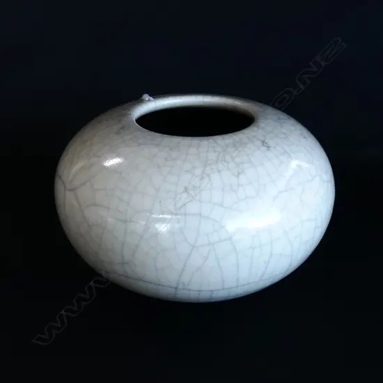 STUDIO POTTERY CRACKLE GLAZE VASE DUNEDIN MAKER DIA 180MM