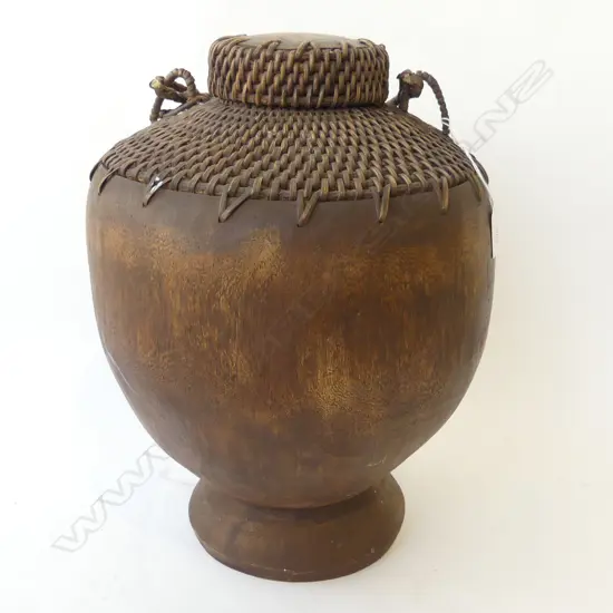 KENYAN WOOD & CANE SNAKE BASKET H400MM