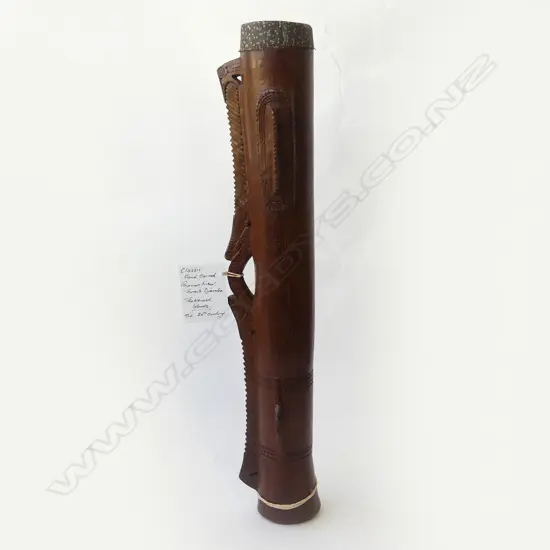 TROBRIAN ISLAND CARVED WOOD & MONITOR LIZARD SKIN DRUM L580MM