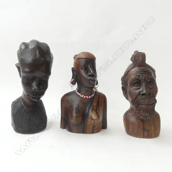 3 AFRICAN CARVED HARDWOOD FIGURES H230MM TALLEST