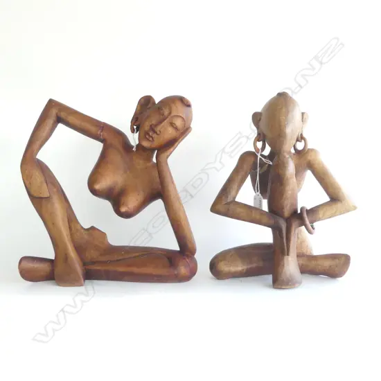 2 CARVED WOODEN ABSTRACT SCULPTURES,LARGEST 380MM