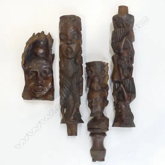 AFRICAN HARDWOOD 3PC CARVED COLUMBE H1090MM & WOOD FACE CARVING H250MM