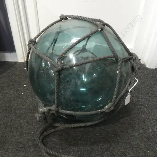 OLD GLASS FISHING FLOAT WITH NETTING hand blown APPROX. Dia.400mm
