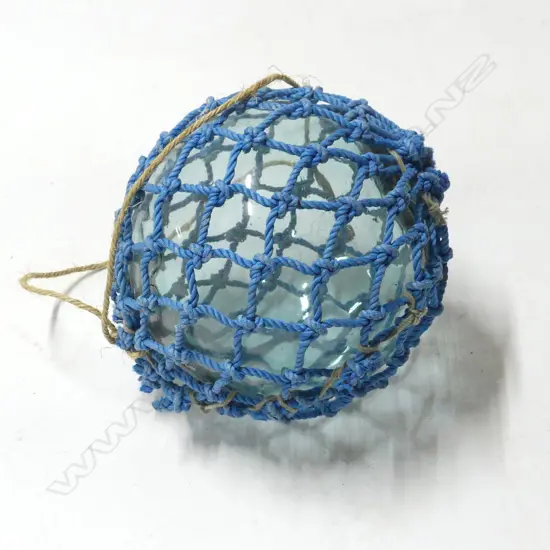OLD GLASS FISHING FLOAT WITH NETTING hand blown APPROX. Dia.300mm