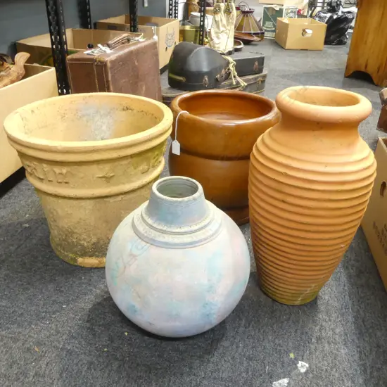 3 TERRCOTTA POTS + WOODEN BIN H.300mm