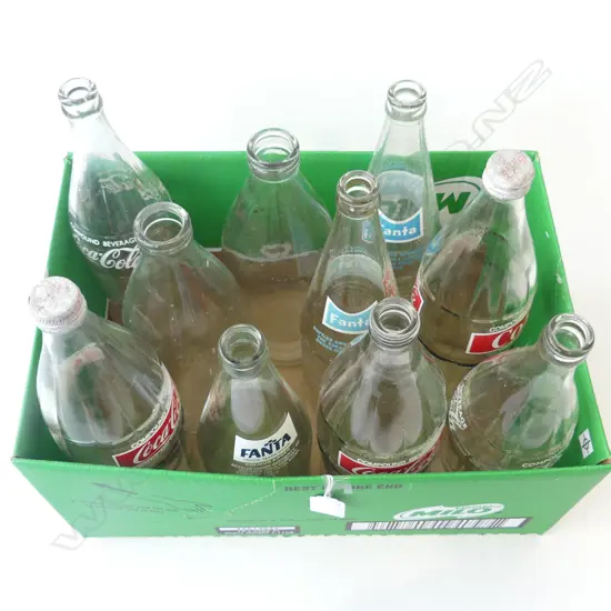 TEN VINTAGE FANTA & COKE & LARGE MILK BOTTLES, H.300MM