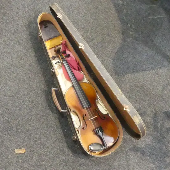 VINTAGE ANTONIUS STRADUARIUS LABLED CASED VIOLIN & BOW L600MM