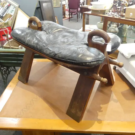 VINTAGE LEATHER SADDLE STOOL W.700mm