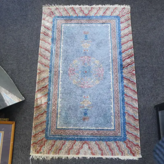 CHINESE SILK RUG PINKS & BLUE TONES L1120 W750MM