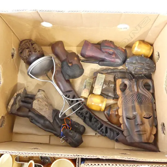 BOX OF 10 AFRICAN CARVED WOOD PCS ETC