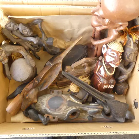 BOX LOT PNG & INDONESION WOOD CARVINGS