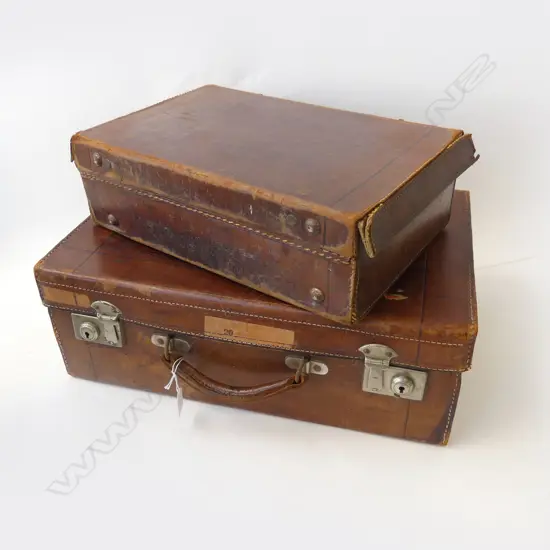 2 VINTAGE LEATHER SUITCASES W.510mm