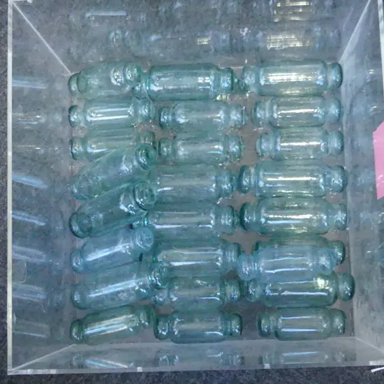 25 OLD GLASS BOTTLE FISHING FLOATS, VARIOUS SIZES L.125-150 mm (NOT CONTAINER)