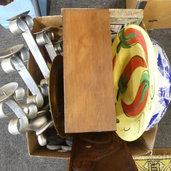 ASST. ITEMS; COUPLE SCULTURE, CANDLE HOLDER, PLATTER ETC