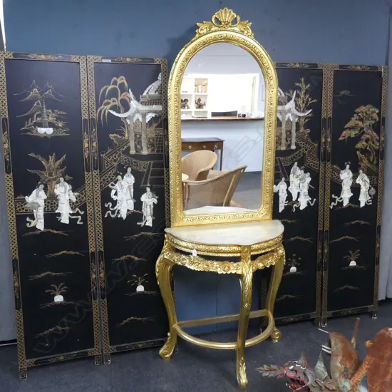 CARVED WOODEN GILDED CONSOLE TABLE 840x430x845mm & MIRROR 1210x660mm