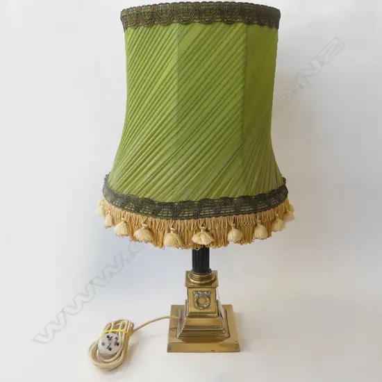 BRASS COLUMN LAMP w. GREEN SHADE H.665mm