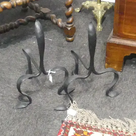 PR WROUGHT IRON FIRE DOGS H.370mm