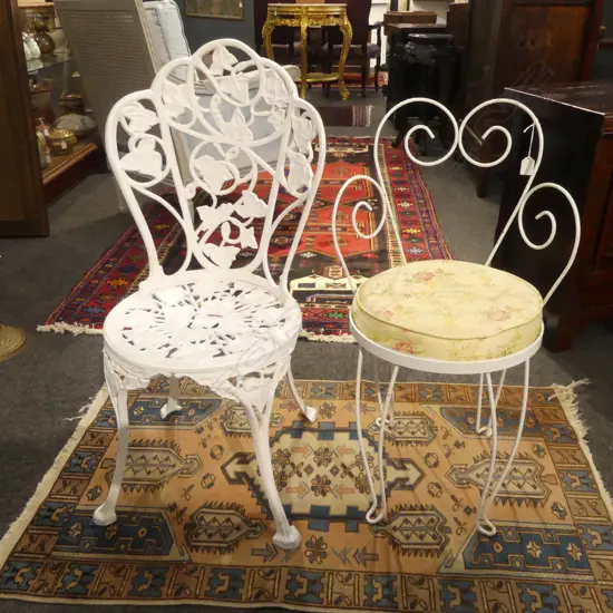 2 WHITE METAL OUTDOOR CHAIRS
