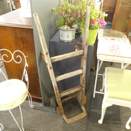 VINTAGE WOODEN GOODS TROLLEY H.1150mm