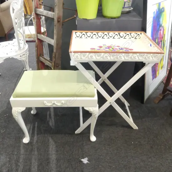 WHITE PAINTED STOOL & TRAY TABLE
