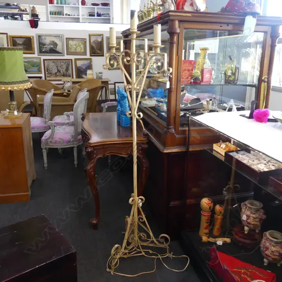 VINTAGE PAINTED WROUGHT IRON FLOOR LAMP H.1620mm