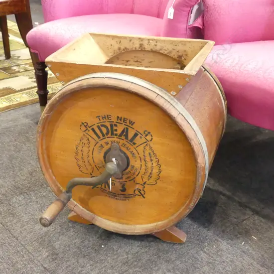 VINTAGE WOODEN BUTTER CHURN 'THE NEW IDEAL' H.490mm BORER