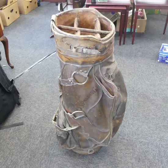 CLASSIC VINTAGE LEATHER SPALDING GOLF BAG H.940MM