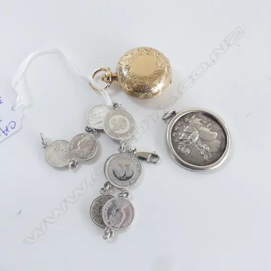 GP SOVEREIGN CASE, GREEK PENDANT, COIN BRACELET