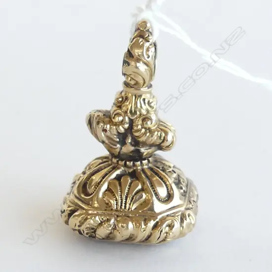 VICTORIAN GOLD/ROLLED GOLD DECORATIVE FOB SEAL intaglio cut citrine panel