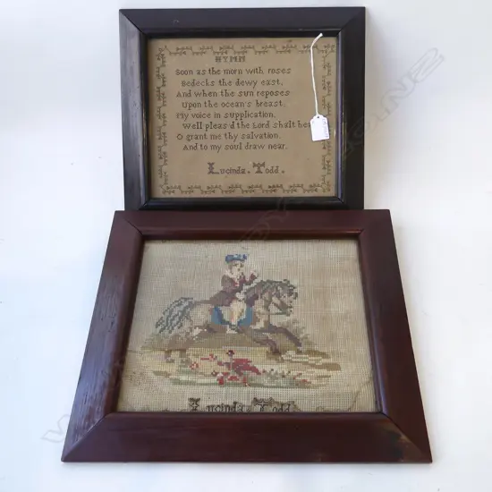 2 IRISH NEEDLEWORK PICTURES BY LUCINDA TODD 225x265mm