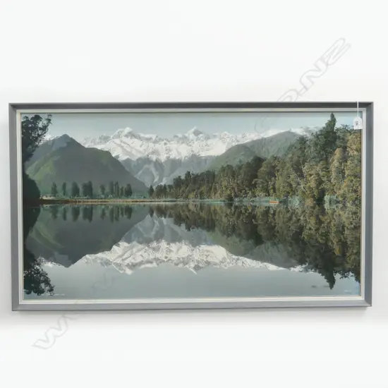 WHITE'S AVIATION VINTAGE H/COLOURED PHOTO 'LAKE MATHESON' orig. frame. Signed & entitled. Labelled verso 540 x 995mm lge