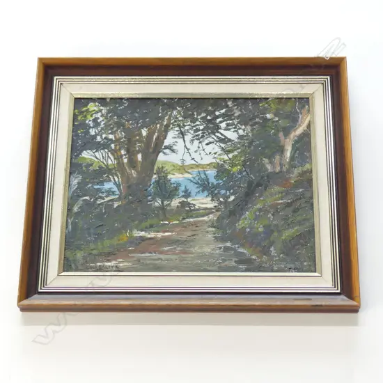 OIL ON BOARD ROTOROA ISLAND SIGNED LOLA BAILEY H380 L450MM