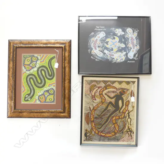 3 FRAMED ABORIDGINAL ARTWORKS H560 W450MM