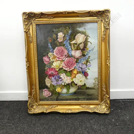 FLORAL STILL LIFE, OIL ON CANVAS SIGNED CULMER 1981 445x340mm