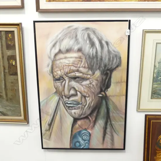 ARTIST UNKNOWN, ELDERLY MAORI WOMAN, OIL ON CANVAS 880x580mm