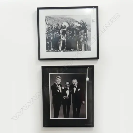 2 FRAMED B/W PRINTS; AMERICAN INDIANS, 3 MUSICIANS INCL. DEAN MARTIN 495x390mm