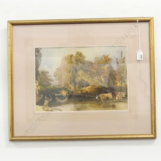 REV. WILLIAM HENRY BARNARD (1767-1818), CASTLE & CATTLE, WC 240x345mm