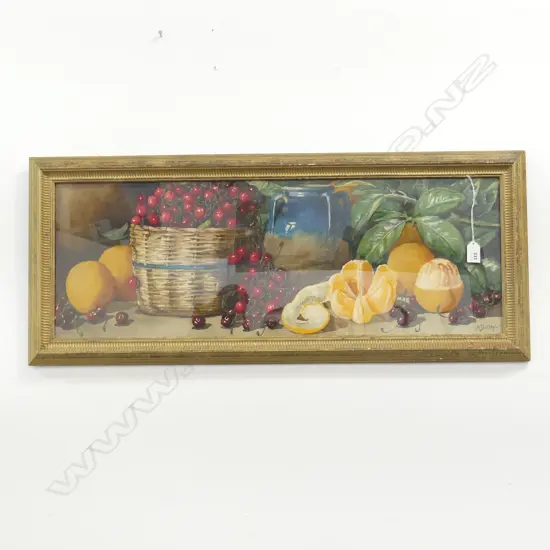 ARTHUR DUDLEY, STILL LIFE w. CHERRIES & ORANGES, WC 1880 265x760mm