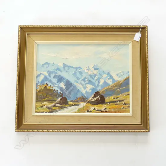 RICHARD FRANKLYN 'SOUTHERN ALPS FROM NEAR RED LAKE' OIL ON BOARD 295x395mm
