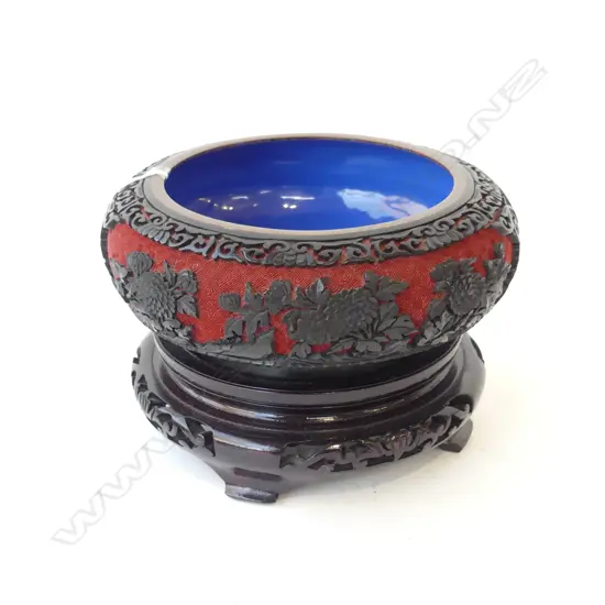CLOISONNE  BOWL + STAND 200mm dia