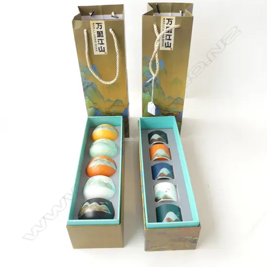 2 BOXED SETS OF 5 ORIENTAL CUPS