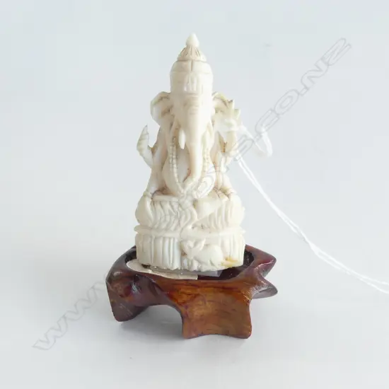 SMALL IVORY CARVING OF GANESH ON STAND H80MM