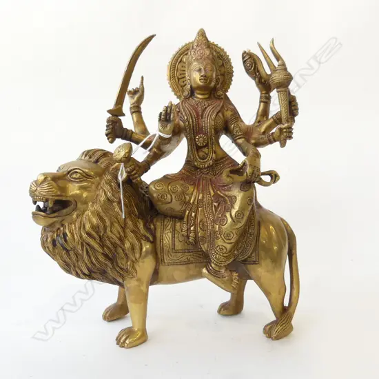 INDIAN BRONZE/BRASS? STATUE SHIVA UPON A LION H.290mm