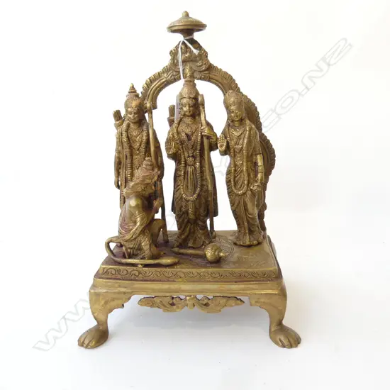 INDIAN BRONZE/BRASS? STATUE 4 RELIGOUS FIGURES UPON AN ALTER H.325mm